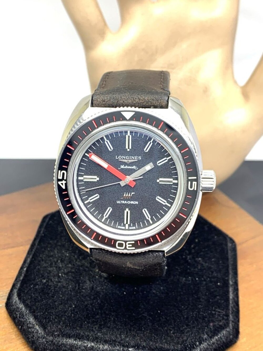 Longines Men's Watch L28364522 Ultra Chron Swiss Automatic Leather Strap 43mm